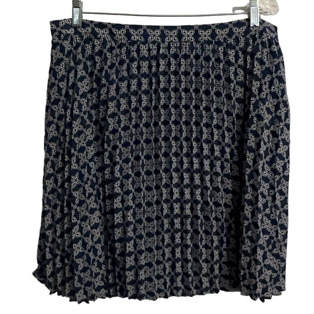 J.CREW Blue Printed Pleated Knee Length Skirt Zip Academia Business Preppy sz 16
